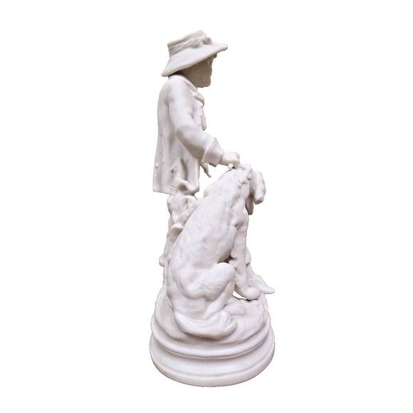 Antique French White Parisian Figurine - Boy And His Dog Figurine 11" - Picture 3 of 10